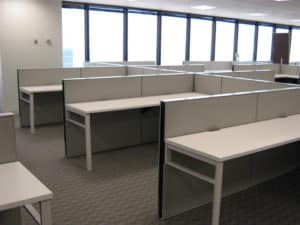 Modular furniture set up in an office as part of the move